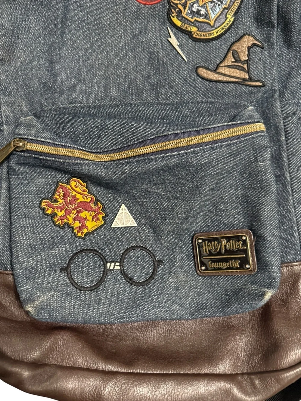 Loungefly x Harry Potter Denim Backpack with Faux Leather Trim